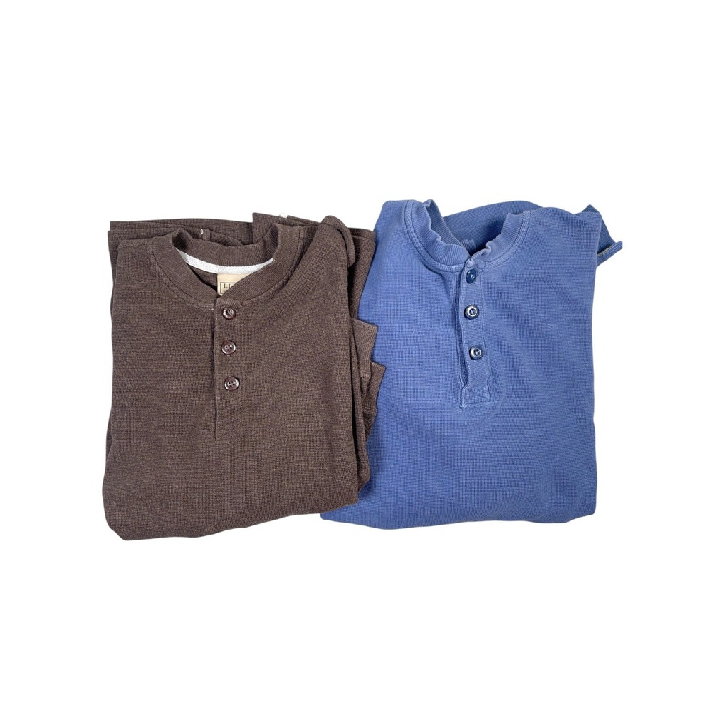 Lot of 2 L.L.Bean Men's XL Tall Cotton Long Sleeve Henley Shirts Blue Brown